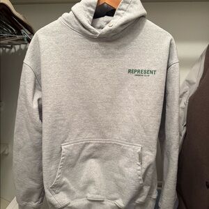 Represent Men’s gray hoodie with green print. medium